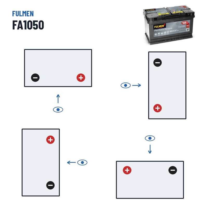 Batería de coche Fulmen FA1050 12V 105Ah 850A – polaridad (esquema 0, + derecha)