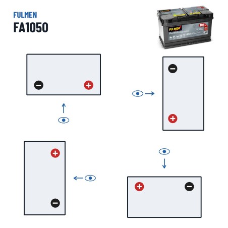 Batería de coche Fulmen FA1050 12V 105Ah 850A – polaridad (esquema 0, + derecha)