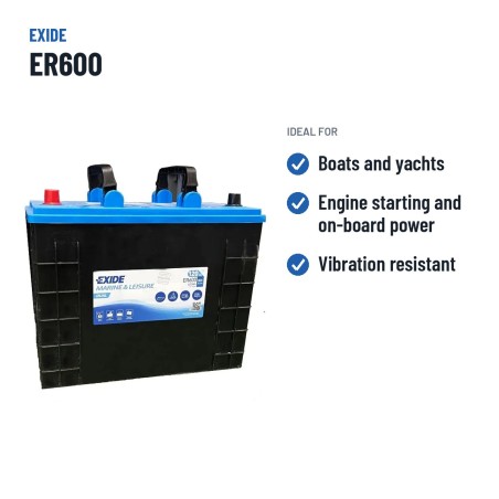 Bateria náutica Exide ER600 12V 120Ah 800A – utilizações recomendadas
