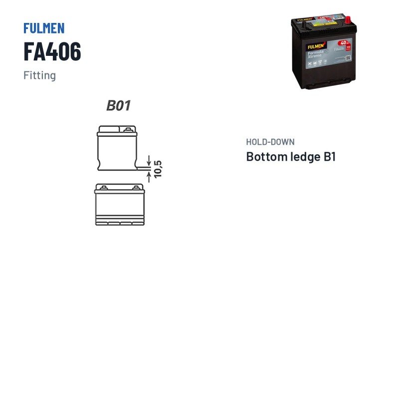 Batterie voiture Fulmen FA406 12V 40Ah 350A – bornes et fixation
