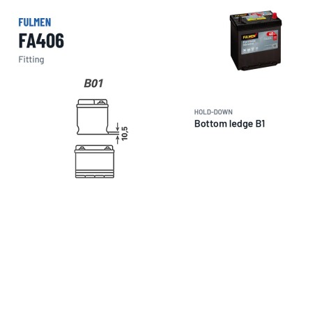 Batterie voiture Fulmen FA406 12V 40Ah 350A – bornes et fixation