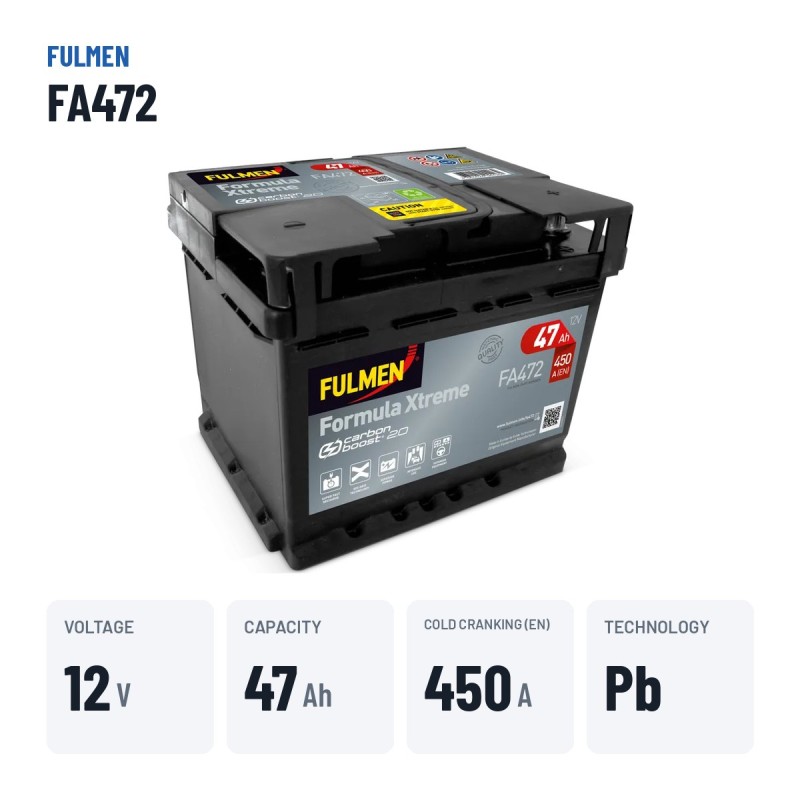 Batería de coche Fulmen FA472 12V 47Ah 450A – datos clave