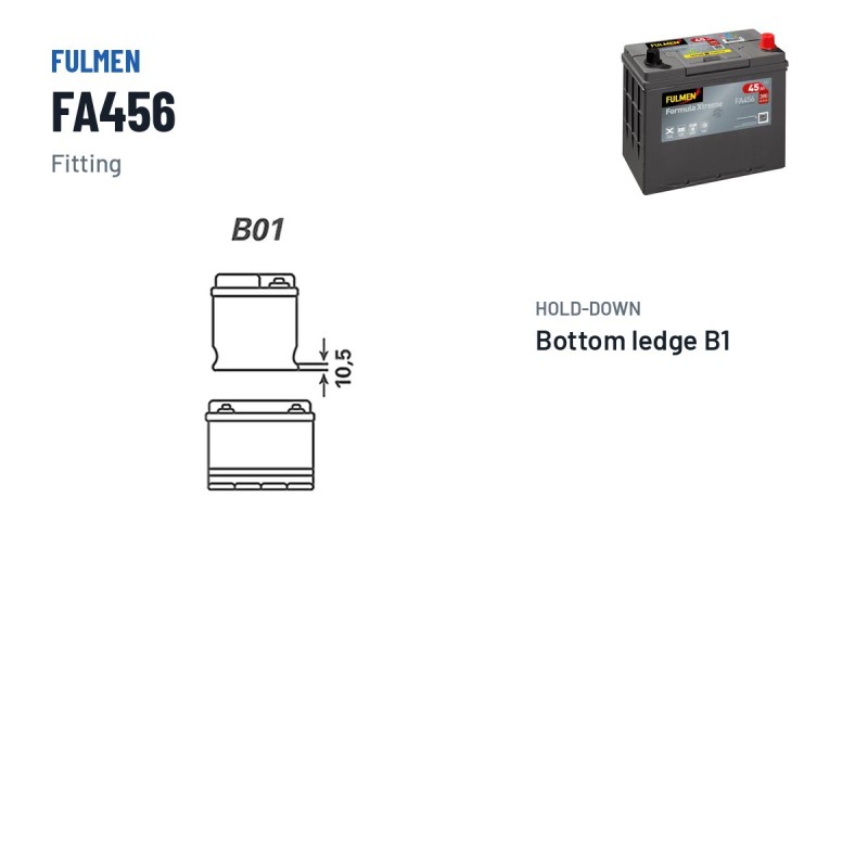 Batería de coche Fulmen FA456 12V 45Ah 390A – borne y sujeción
