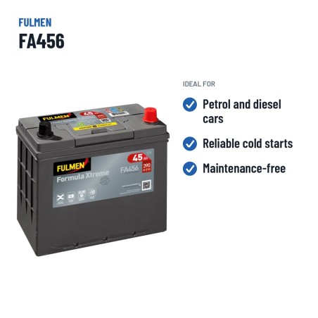 Batterie voiture Fulmen FA456 12V 45Ah 390A – utilisations recommandées