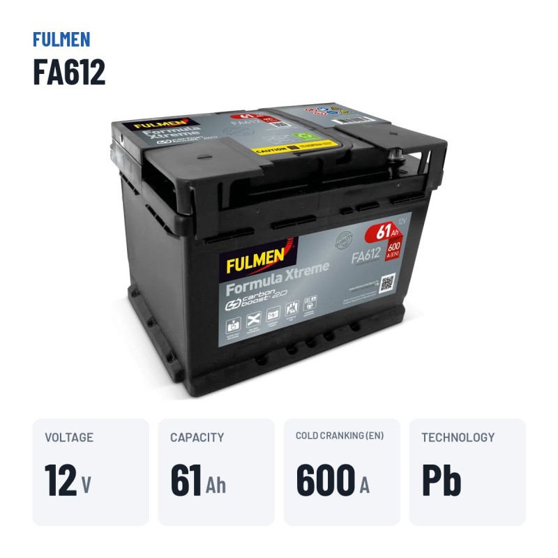 Car battery Fulmen FA612 12V 61Ah 600A | baterias.com