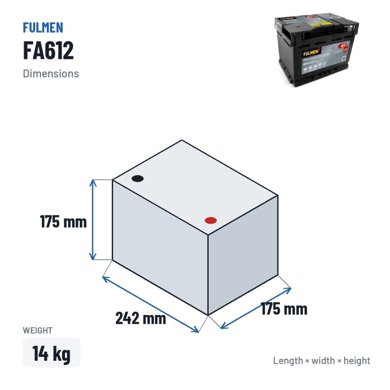 Batterie voiture Fulmen FA612 12V 61Ah 600A | baterias.com