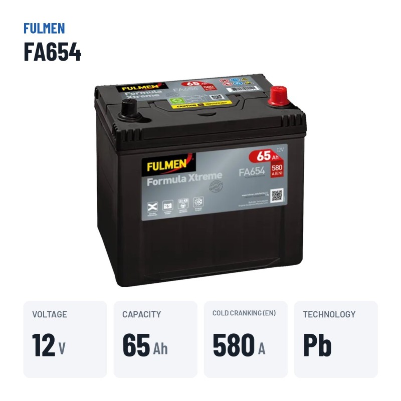 Car battery Fulmen FA654 12V 65Ah 580A | baterias.com