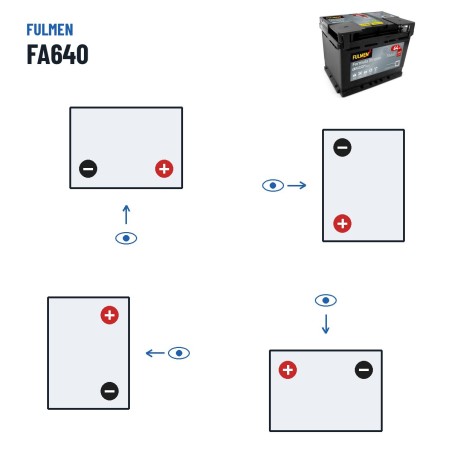 Bateria de carro Fulmen FA640 12V 64Ah 640A – polaridade (esquema 0, + direita)