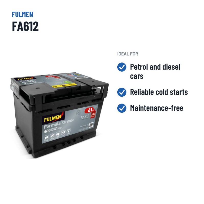 Car battery Fulmen FA612 12V 61Ah 600A | baterias.com