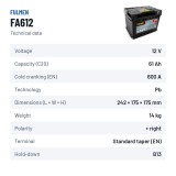 Car battery Fulmen FA612 12V 61Ah 600A | baterias.com