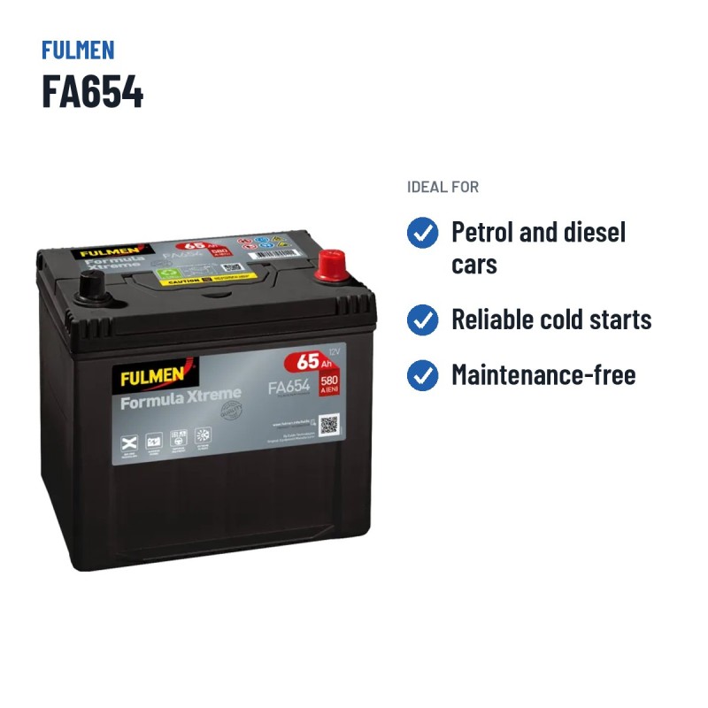 Batterie voiture Fulmen FA654 12V 65Ah 580A – utilisations recommandées
