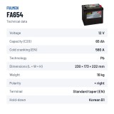 Car battery Fulmen FA654 12V 65Ah 580A | baterias.com