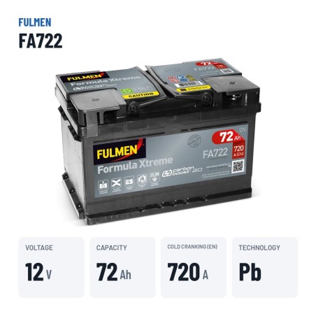 Batteria auto Fulmen FA722 12V 72Ah 720A – dati principali