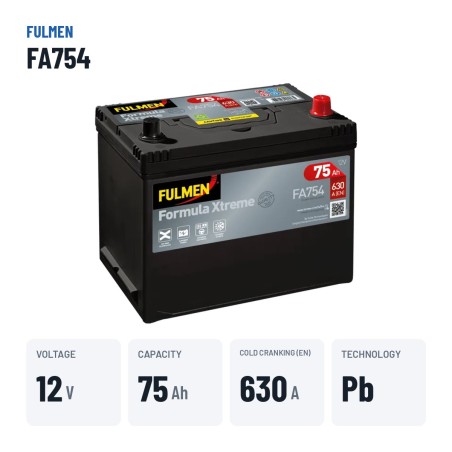 Bateria de carro Fulmen FA754 12V 75Ah 630A – dados principais