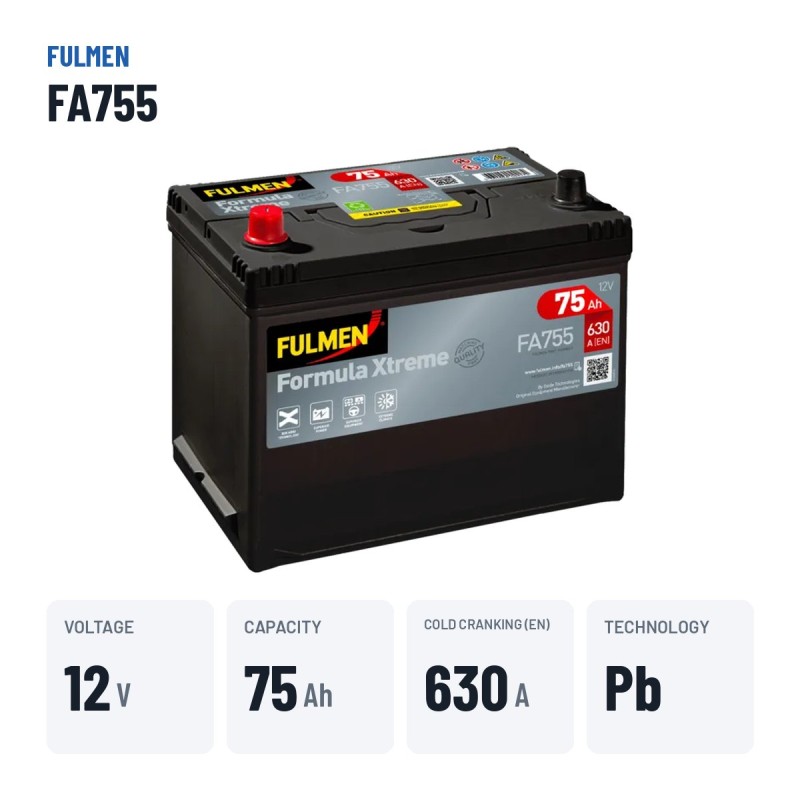 Batteria auto Fulmen FA755 12V 75Ah 630A – dati principali