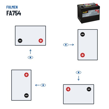 Bateria de carro Fulmen FA754 12V 75Ah 630A – polaridade (esquema 0, + direita)