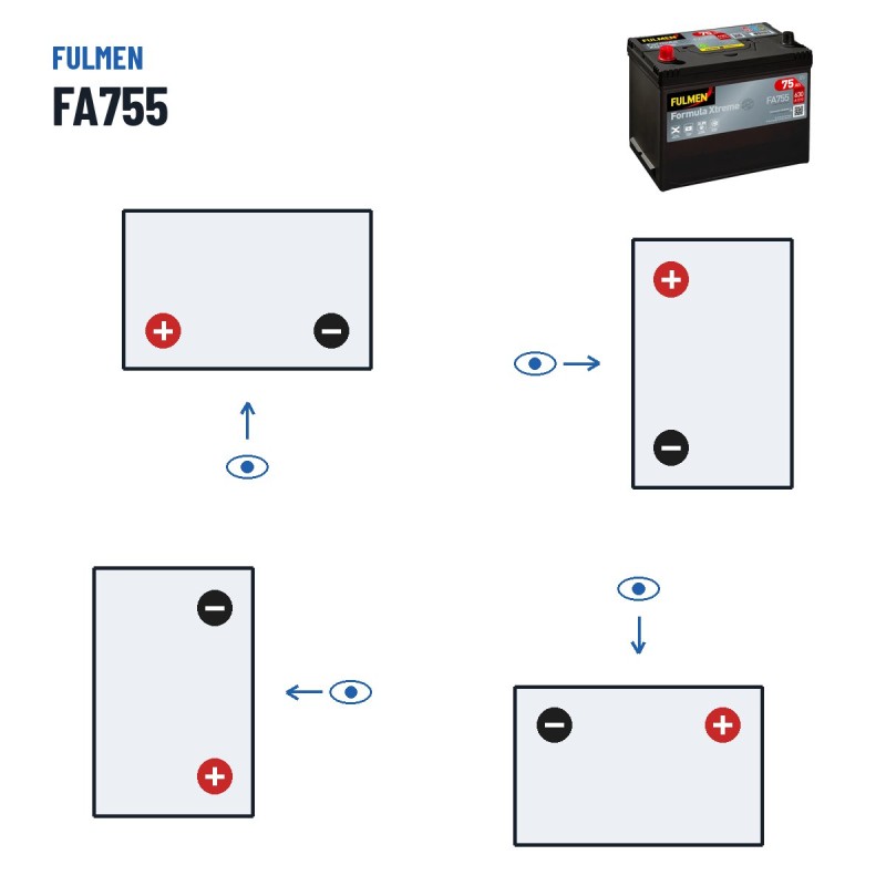 Car battery Fulmen FA755 12V 75Ah 630A – polarity (layout 1, + left)