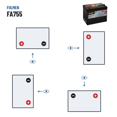 Batteria auto Fulmen FA755 12V 75Ah 630A – polarità (schema 1, + a sinistra)