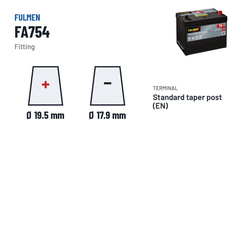 Bateria de carro Fulmen FA754 12V 75Ah 630A – terminal e fixação