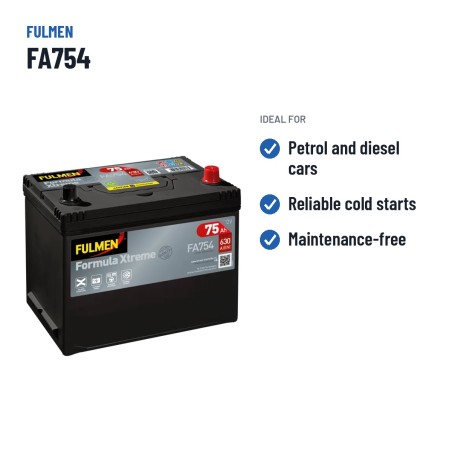 Bateria de carro Fulmen FA754 12V 75Ah 630A – utilizações recomendadas
