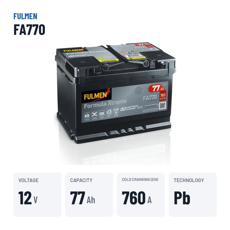 Bateria de carro Fulmen FA770 12V 77Ah 760A | baterias.com