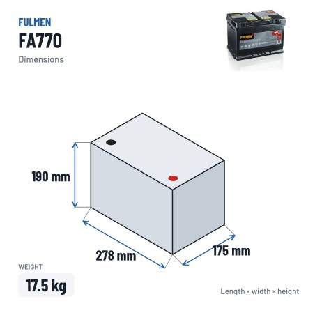Bateria de carro Fulmen FA770 12V 77Ah 760A | baterias.com