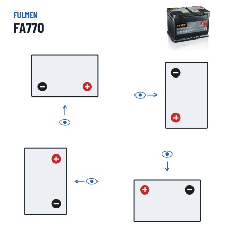 Car battery Fulmen FA770 12V 77Ah 760A – polarity (layout 0, + right)
