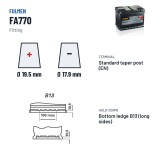 Car battery Fulmen FA770 12V 77Ah 760A – terminal and hold-down