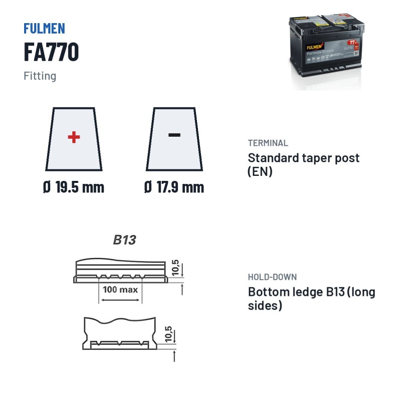 Autobatterie Fulmen FA770 12V 77Ah 760A – Pole und Befestigung