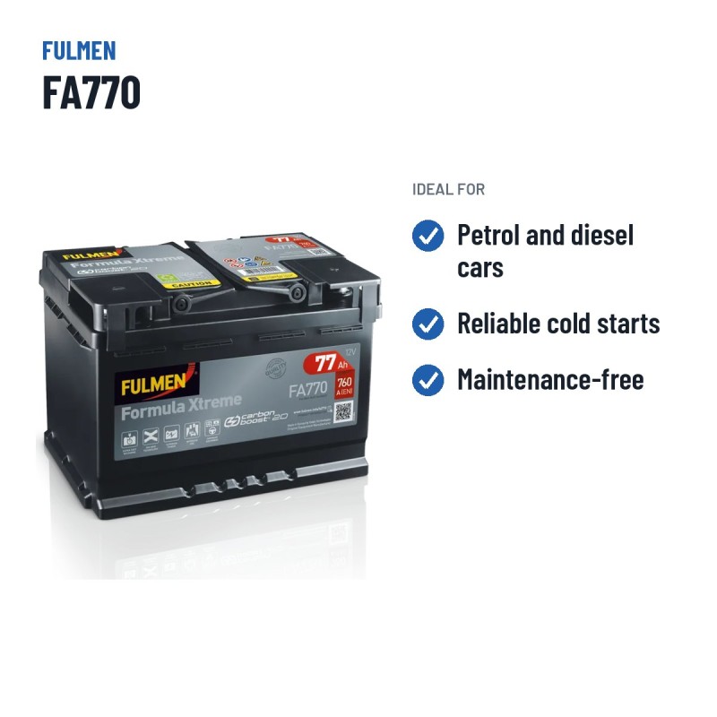 Bateria de carro Fulmen FA770 12V 77Ah 760A | baterias.com