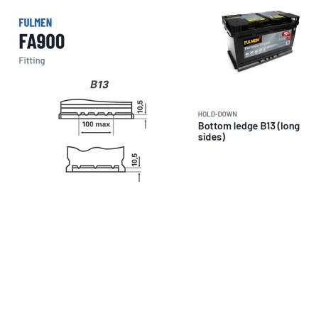 Autobatterie Fulmen FA900 12V 90Ah 720A – Pole und Befestigung