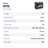 Car battery Fulmen FA770 12V 77Ah 760A – technical data