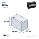Car battery Fulmen FA954 12V 95Ah 800A – dimensions 306 × 173 × 222 mm
