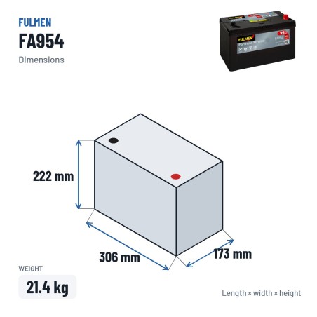 Bateria de carro Fulmen FA954 12V 95Ah 800A | baterias.com
