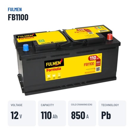Bateria de carro Fulmen FB1100 12V 110Ah 850A – dados principais