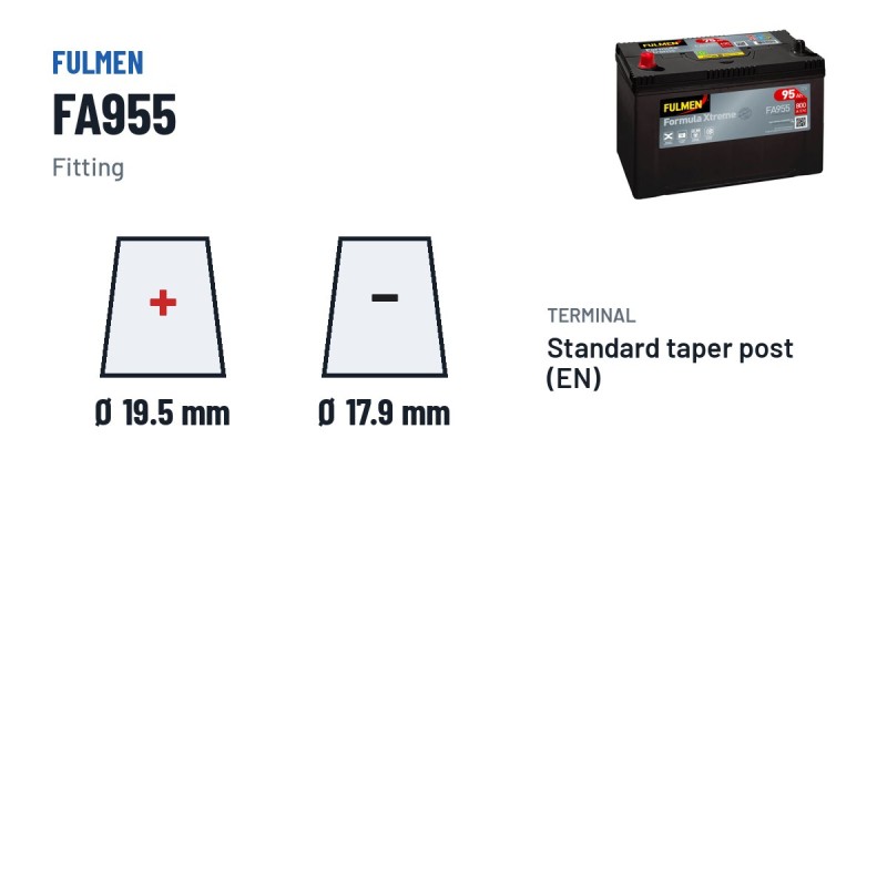 Autobatterie Fulmen FA955 12V 95Ah 800A – Pole und Befestigung