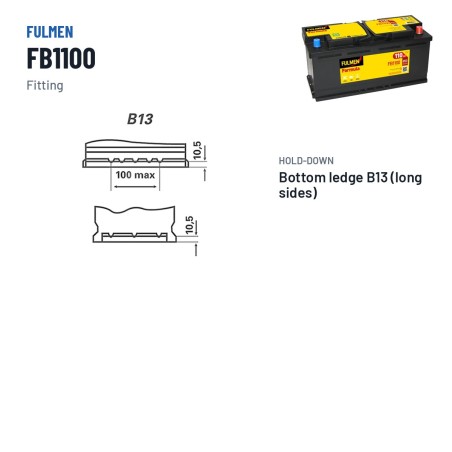 Batterie voiture Fulmen FB1100 12V 110Ah 850A – bornes et fixation