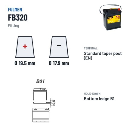 Batteria auto Fulmen FB320 12V 32Ah 270A – terminali e fissaggio