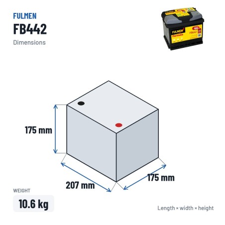 Batteria auto Fulmen FB442 12V 44Ah 420A – dimensioni 207 × 175 × 175 mm