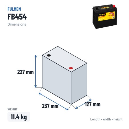 Batteria auto Fulmen FB454 12V 45Ah 330A – dimensioni 237 × 127 × 227 mm