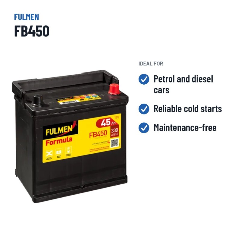 Car battery Fulmen FB450 12V 45Ah 330A | baterias.com