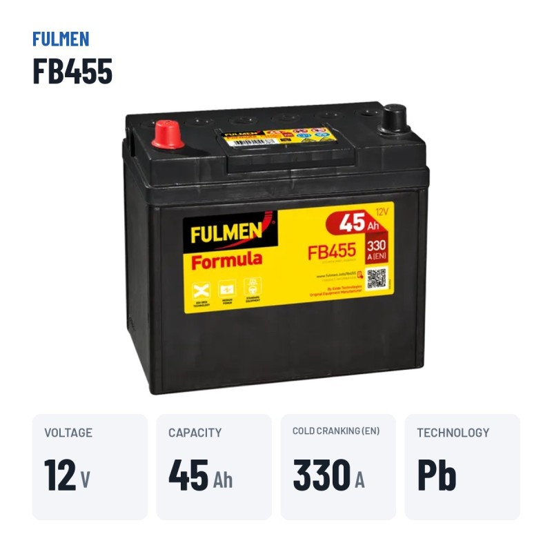 Batterie voiture Fulmen FB455 12V 45Ah 330A – caractéristiques clés
