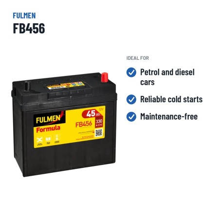 Car battery Fulmen FB456 12V 45Ah 330A | baterias.com