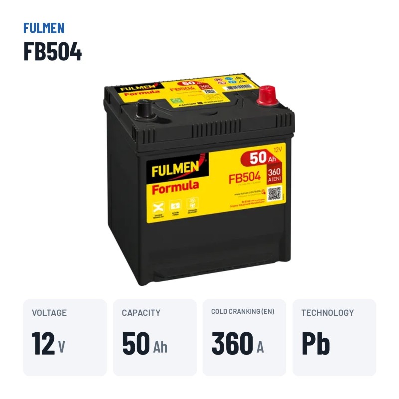 Batterie voiture Fulmen FB504 12V 50Ah 360A – caractéristiques clés