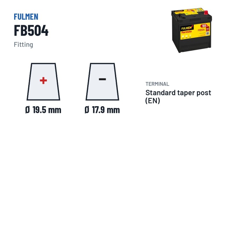 Batería de coche Fulmen FB504 12V 50Ah 360A – borne y sujeción