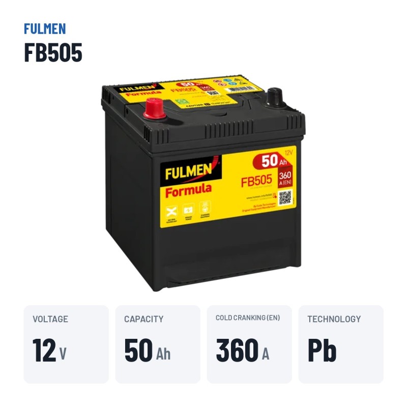 Batteria auto Fulmen FB505 12V 50Ah 360A – dati principali