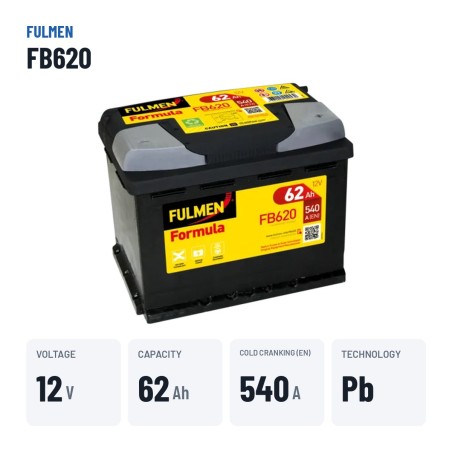 Batteria auto Fulmen FB620 12V 62Ah 540A – dati principali