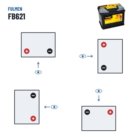 Autobatterie Fulmen FB621 12V 62Ah 540A – Polarität (Schaltung 1, + links)