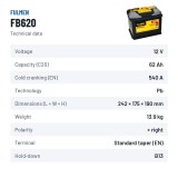 Batteria auto Fulmen FB620 12V 62Ah 540A – scheda tecnica