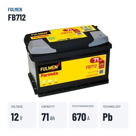 Batería de coche Fulmen FB712 12V 71Ah 670A – datos clave